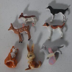 Lot 7 Animal Figures Barbie Cat Fisher Price Border Collie Cow Rabbit Fawn Toy
